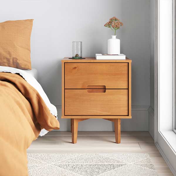 Aizlyn Mid-Century Modern Solid Wood Groove-Handle Nightstands (Set of 2)