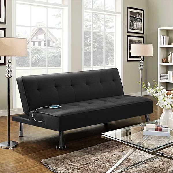 Alden Design Modern Fabric Convertible Futon with USB