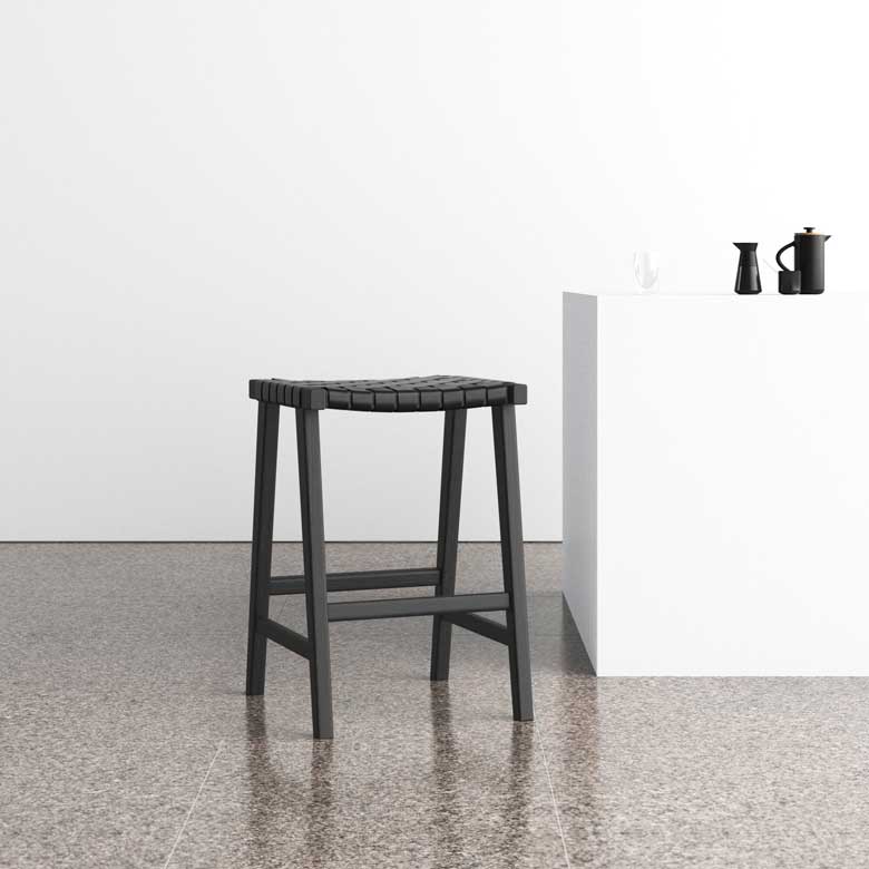 Black Backless Leather Bar & Counter Stool