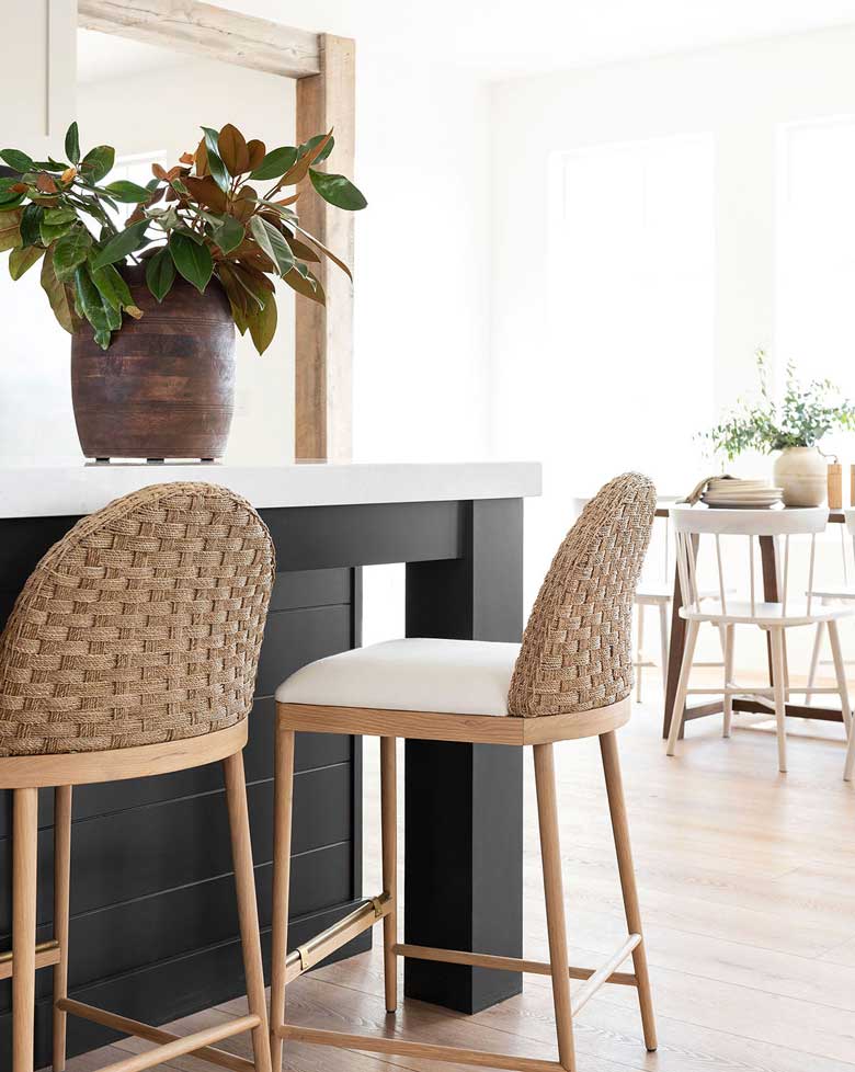 Modern counter and bar stool with textural woven back