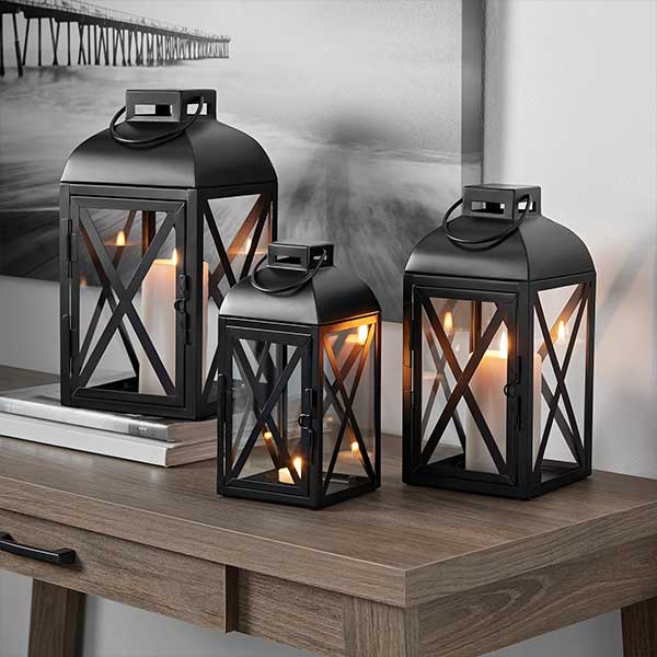 Mainstays 12" Decorative Black Metal Pillar Candle Holder Lantern