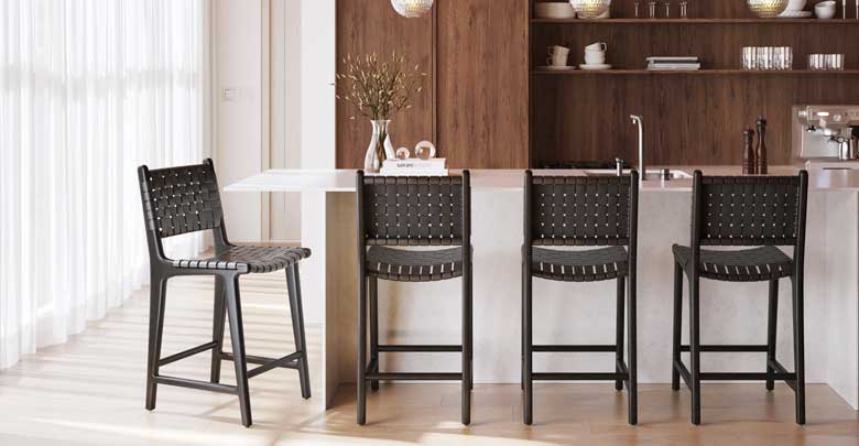 Black woven leather counter stool