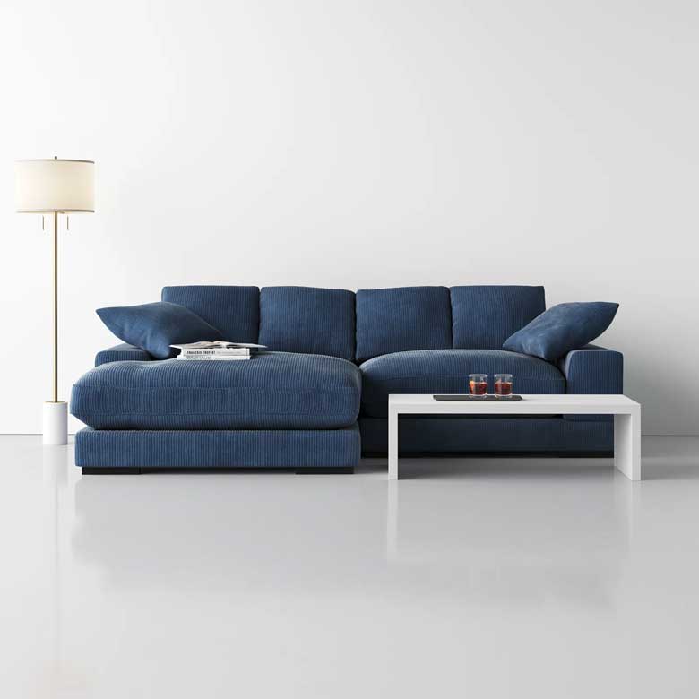 Blue Corduroy reversible chaise L sectional couch for sale