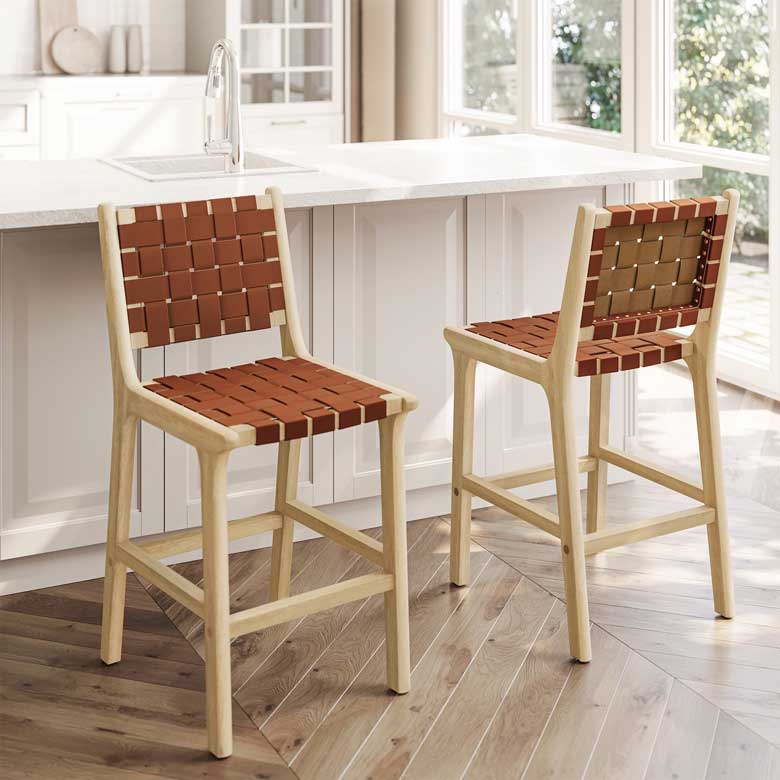 Brown woven counter stool set of 2