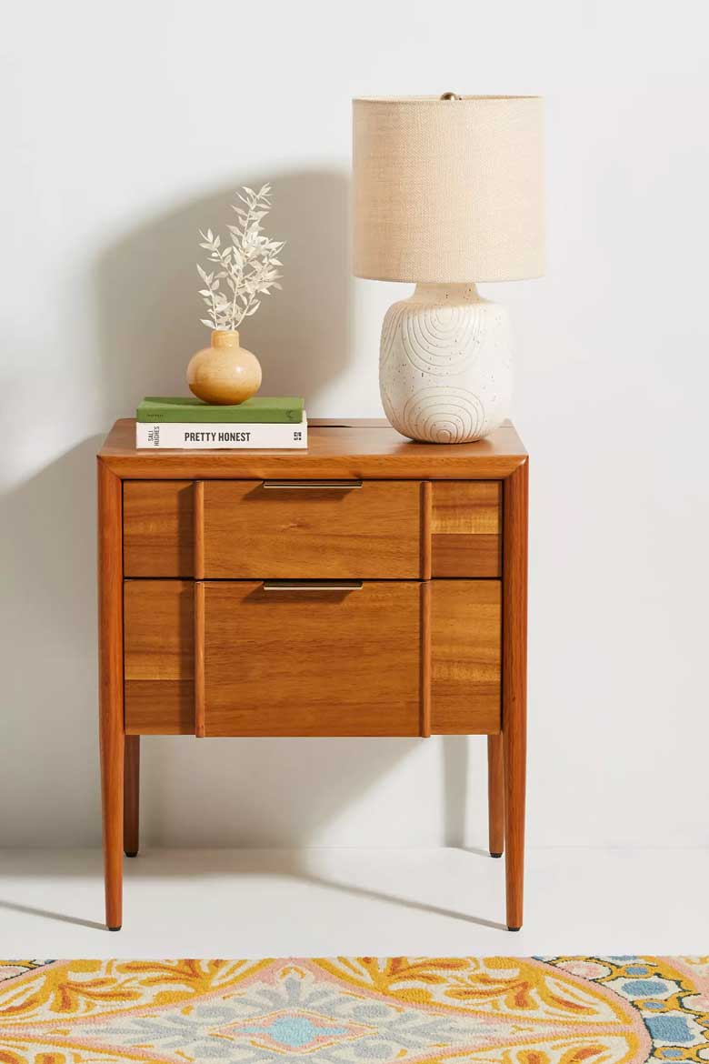 Modern charging nightstand with brass hardware