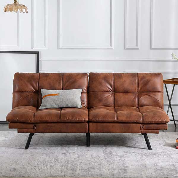 71" Convertible Faux Leather Futon Twin Size with Adjustable Arms