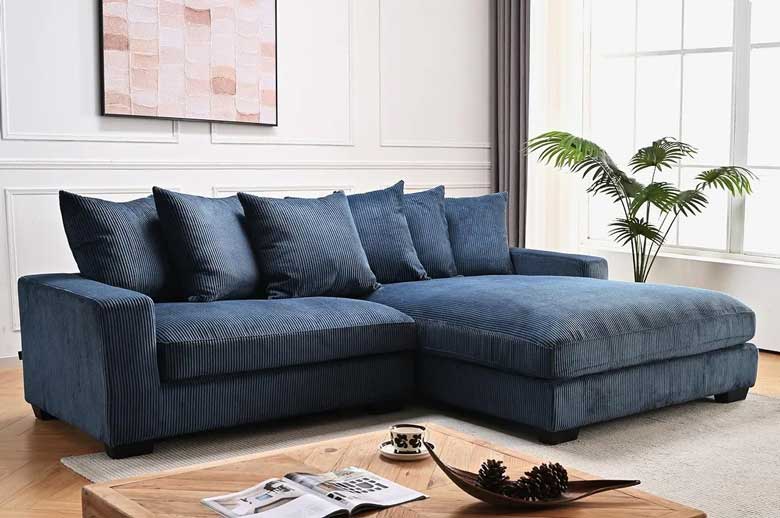 Modern Blue 102.4" Wide Corduroy 2-Piece Sectional Sofa
