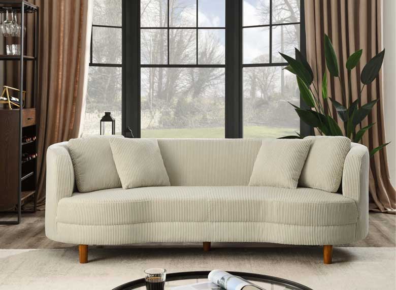 Modern beige curved corduroy sofa