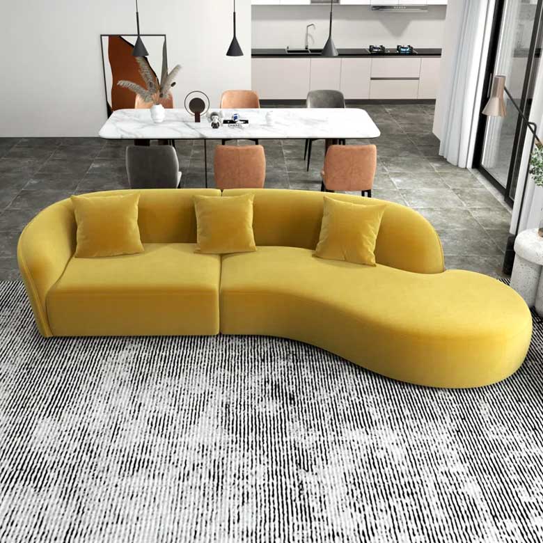 Modern curved dak yellow couch  for sale