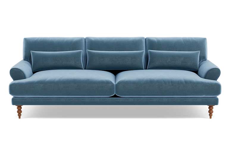 Custom light blue velvet sofa