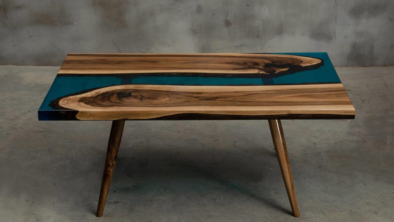 Oak Wood And Black Epoxy Resin River Coffee Table