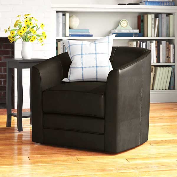 Euben Faux Leather Swivel Barrel Chair