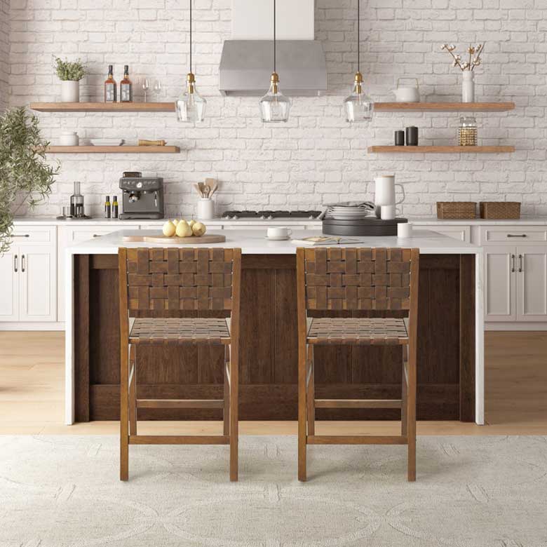 Faux Leather Woven Counter Stool