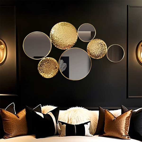 47.2" Gold Wall Decorative Mirror Set Creative Round Mirror Wall Hanging Decoration