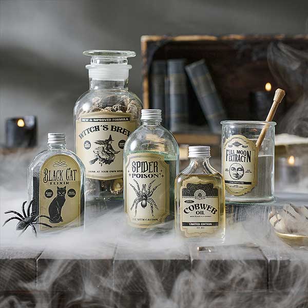 Halloween Apothecary Bottles, Set of Five