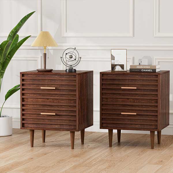 Jamyira 2 - Drawer Nightstands Set, Mid Century Modern End Table , Wooden Bedside Table In Brown (Set of 2)