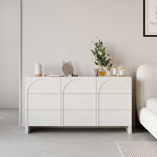 Japandi Cream White Dresser Nordic Arch Chest of 9 Drawers Storage Cabinet