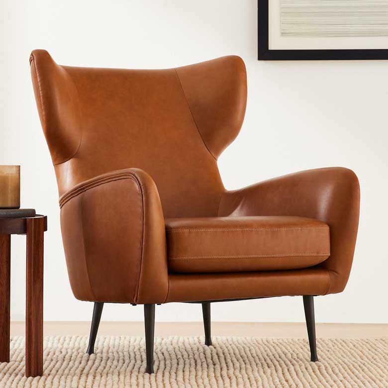 Brown Leather Wingback Chair with Metal Legs