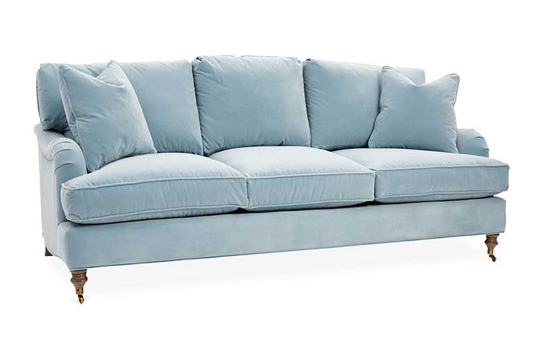Light blue 3-seat sofa with classic English arms