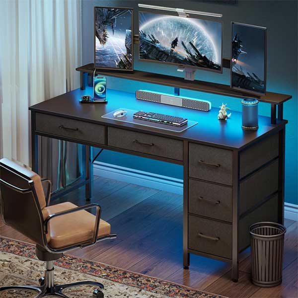 Linze Gaming Desk with RGB LED Lights & USB Ports