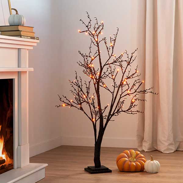 Lit Halloween Glitter Twig Trees