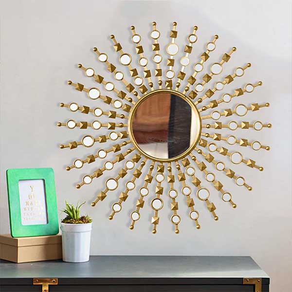 27.6" Luxury Glam Metal Round Gold Wall Mirror