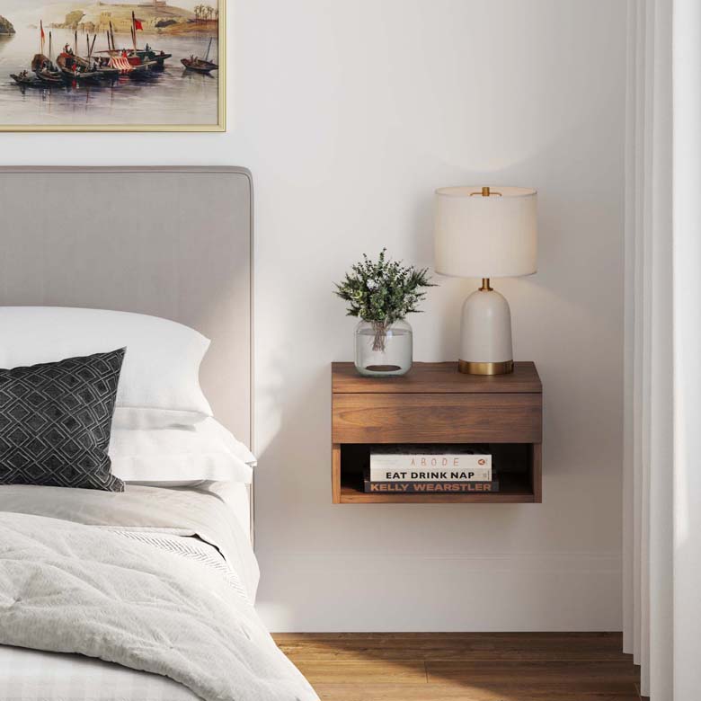 Mid-Century Floating Drawer Nightstand Walnut