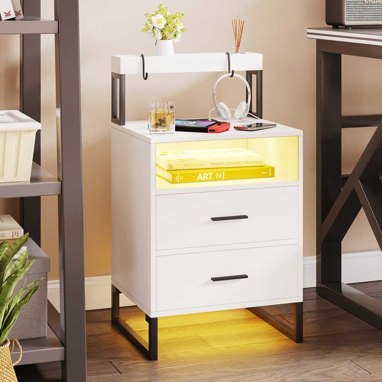 Minimalist white charging nightstand - this modern piece is a great choice for bedrooms or kids' rooms