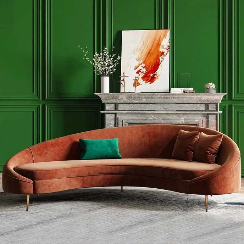 Modern curved velvet sofa