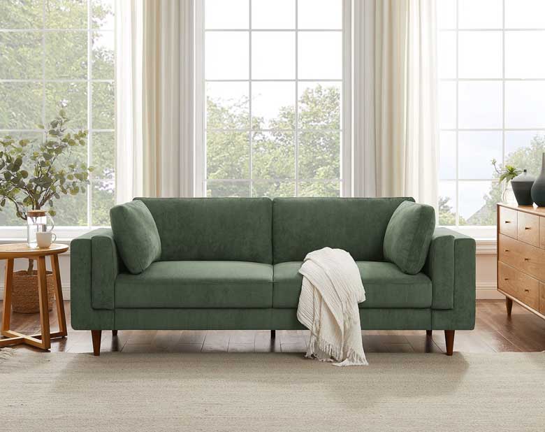 Modern green corduroy sofa