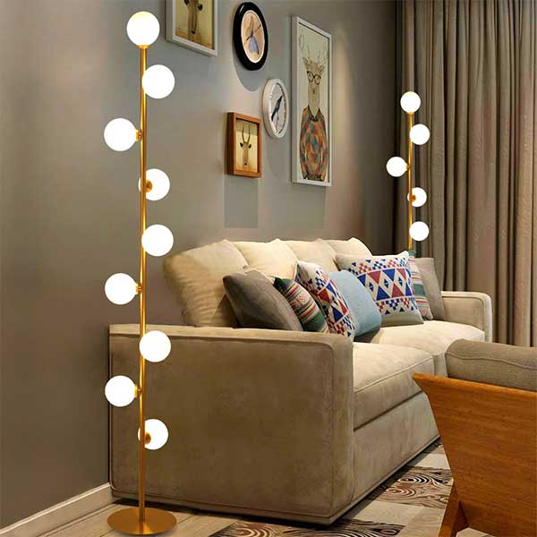 Modern LED Gold 9-Light Tree Floor Lamp White Glass Globe