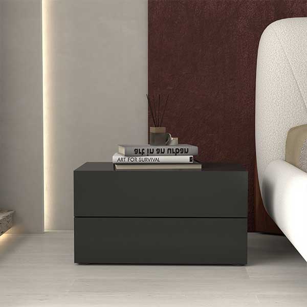 Modern Minimalist Black Bedroom Nightstand with 2 Drawers