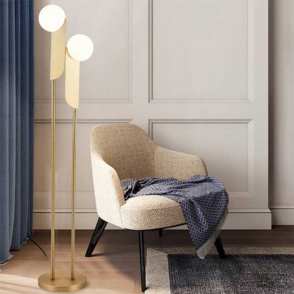 Modern Minimalist Torchiere Floor Lamp 2-Light with Glass Shade & Gold Metal