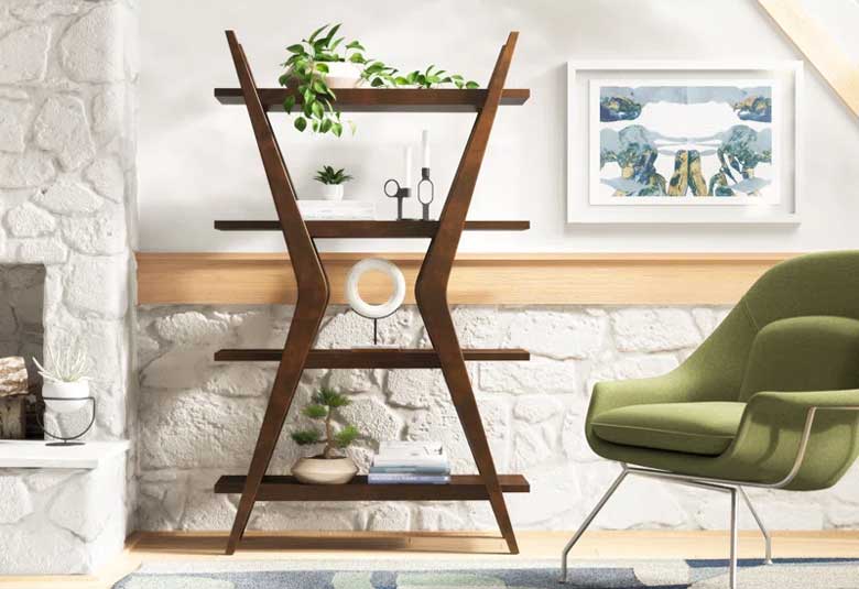 Mid-century modern walnut etagere bookcase