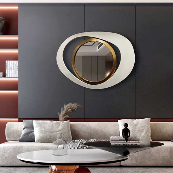 Modern 26" x 35" White & Gold Abstract Geometry Wall Mirror