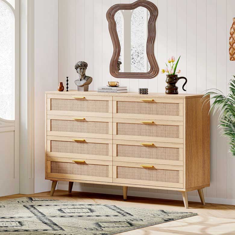 Modern Wooden 8 - Drawer Dresser Chest with Golden Handles
