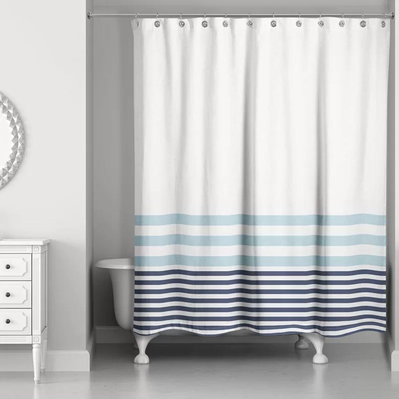 Navy blue striped shower curtain - modern shower curtain horizontal stripes for a stylish bathroom