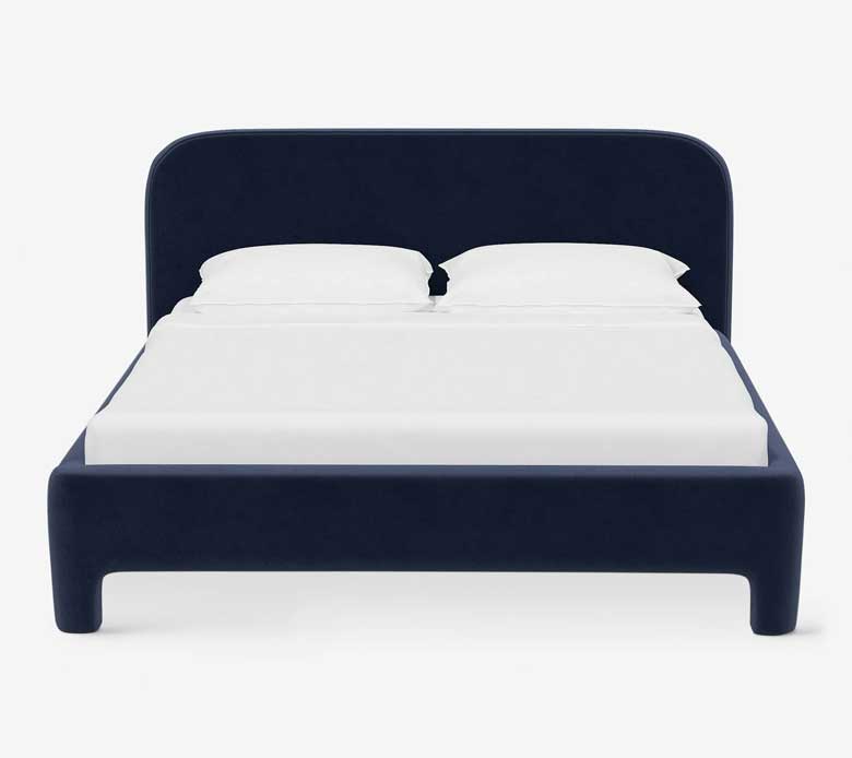 Navy velvet platform bed - this blue velvet bed is available in Twin, Full, Queen, King and California King sizes