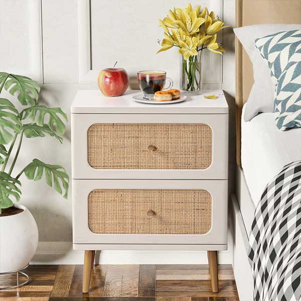 Okkra Modern Farmhouse 2-Drawer Woven Nightstand