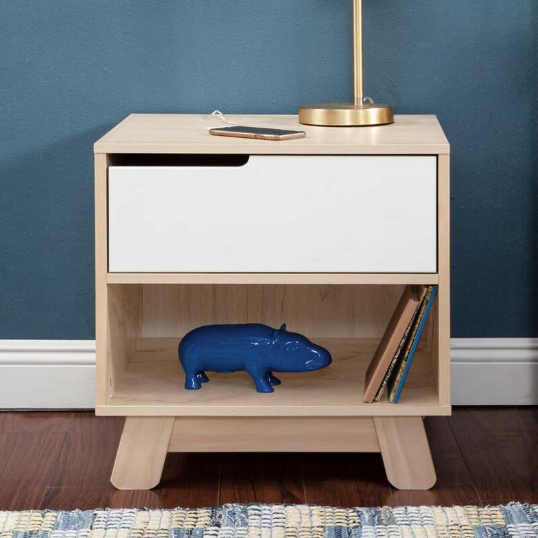 Hudson 1-Drawer Nightstand with USB Port - available in Gray, Washed Natural and Gray  