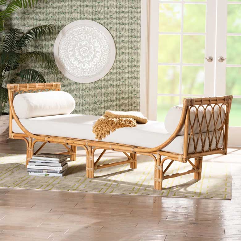 Rattan daybed with pillows