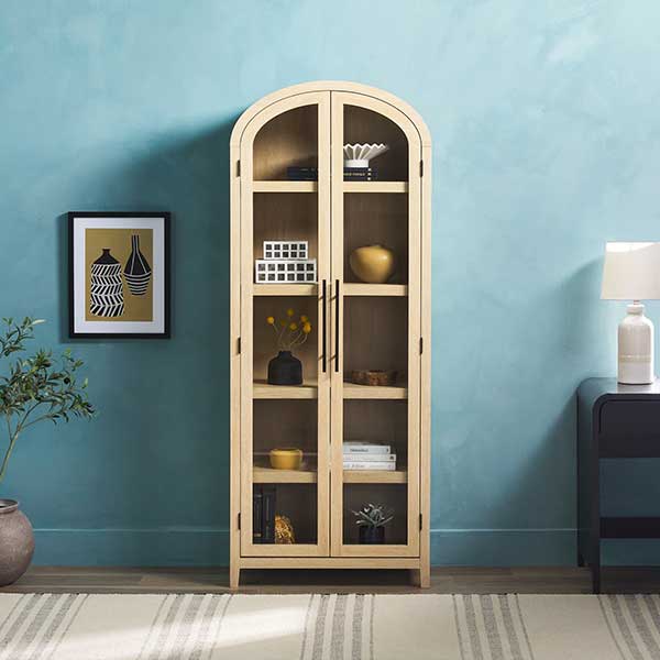 Ridunel Modern Arched Standard Bookcase with Glass Doors