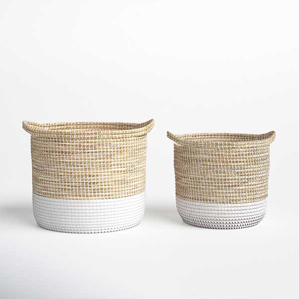 Seagrass Handmade Two Toned Decorative and Functional Storage Basket with Handles