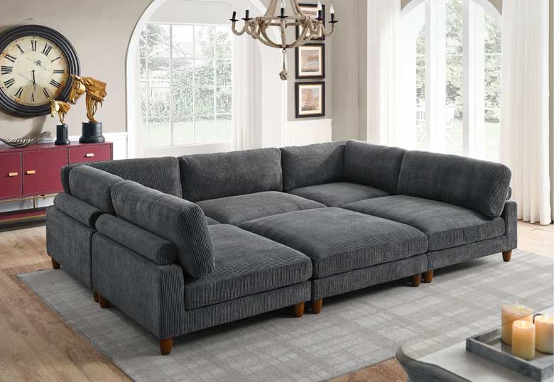 Six-piece corduroy sectional - it can be arranged as an L-shaped couch or as a pit sofa