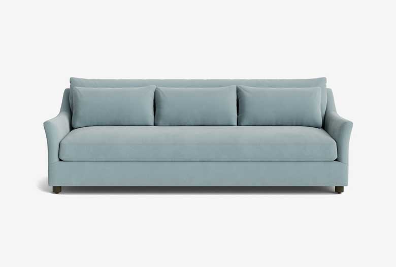 Sky blue velvet sofa for sale, perfect for modern and traditional living rooms