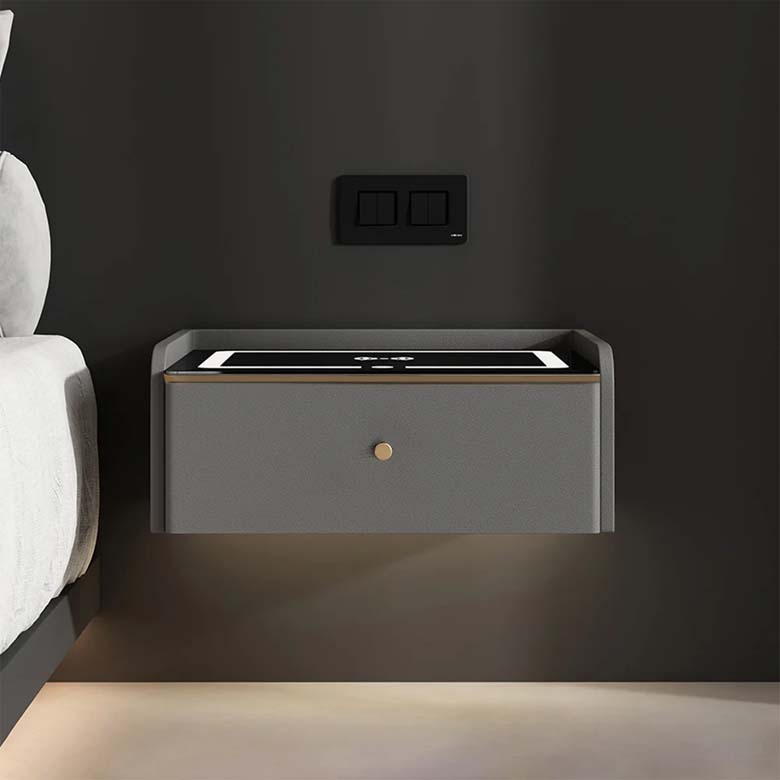 Modern Smart Floating Nightstand with Wireless Charging & Bluetooth Speakers & USB Port