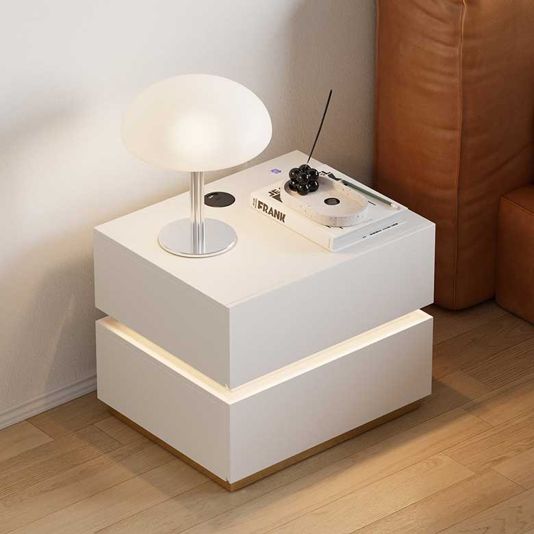 2-Drawer LED Smart White Nightstand with Light