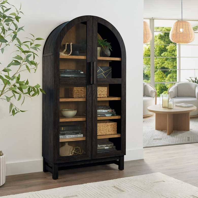 Solid Wood Frame Arc Cabinet, Black Finish