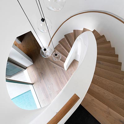 Modern staircase inside a two-storey Australian addition - design by Luigi Rosselli Architects
