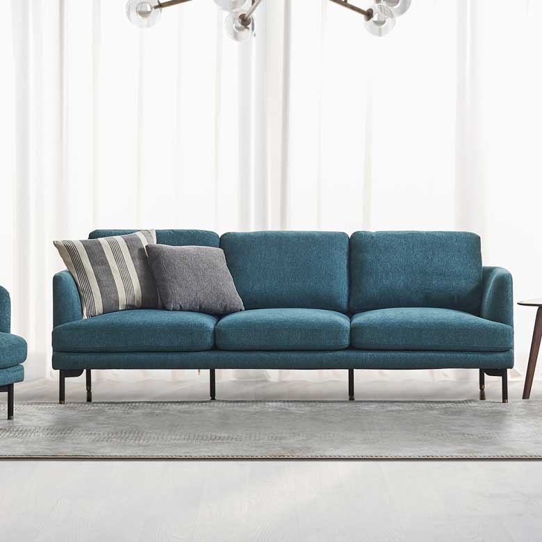 Modern three-seater sofa ocean blue for sale